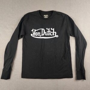 Von Dutch Kids Small Black Long Sleeve T-Shirt Distressed Logo Graphic Tee